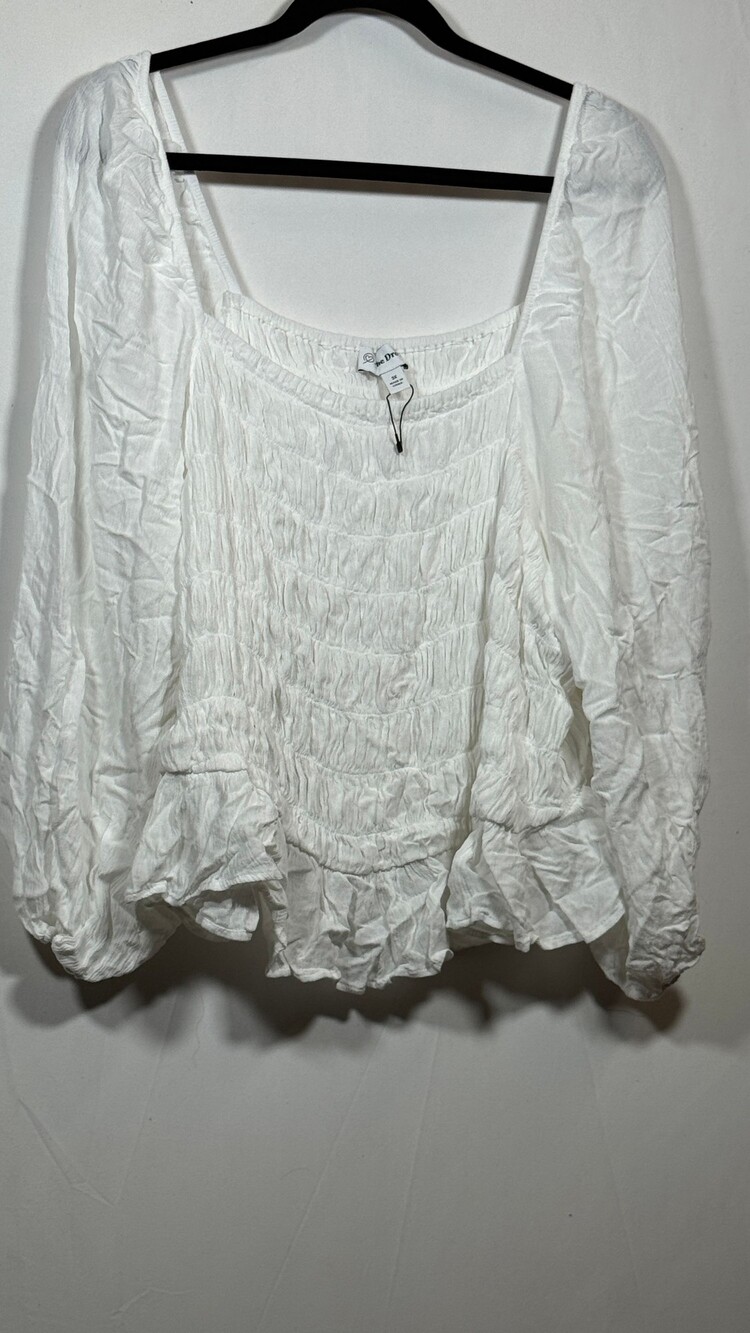 The Drop 3X White Long Sleeve Blouse Smocked Ruffle Hem